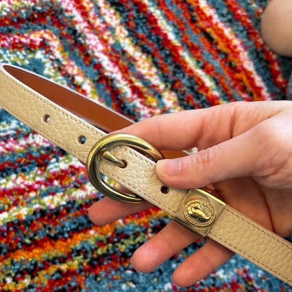 Dooney & Bourke Cream Leather Belt with Brown Accent and Gold Hardware - Picture 6 of 7